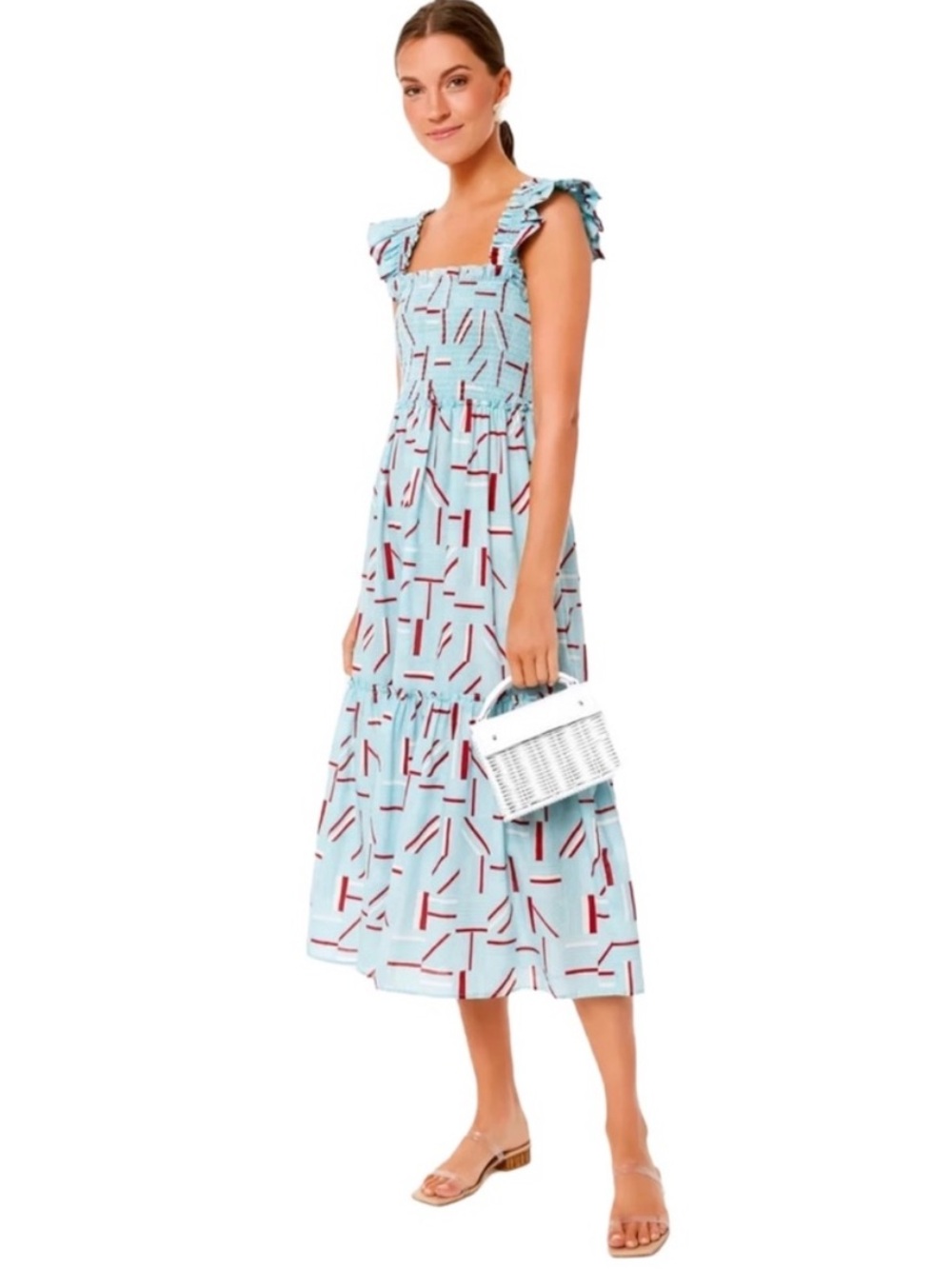 Tuckernuck Rory Flutter Sleeve Dress Smocked Midi Cotton size M